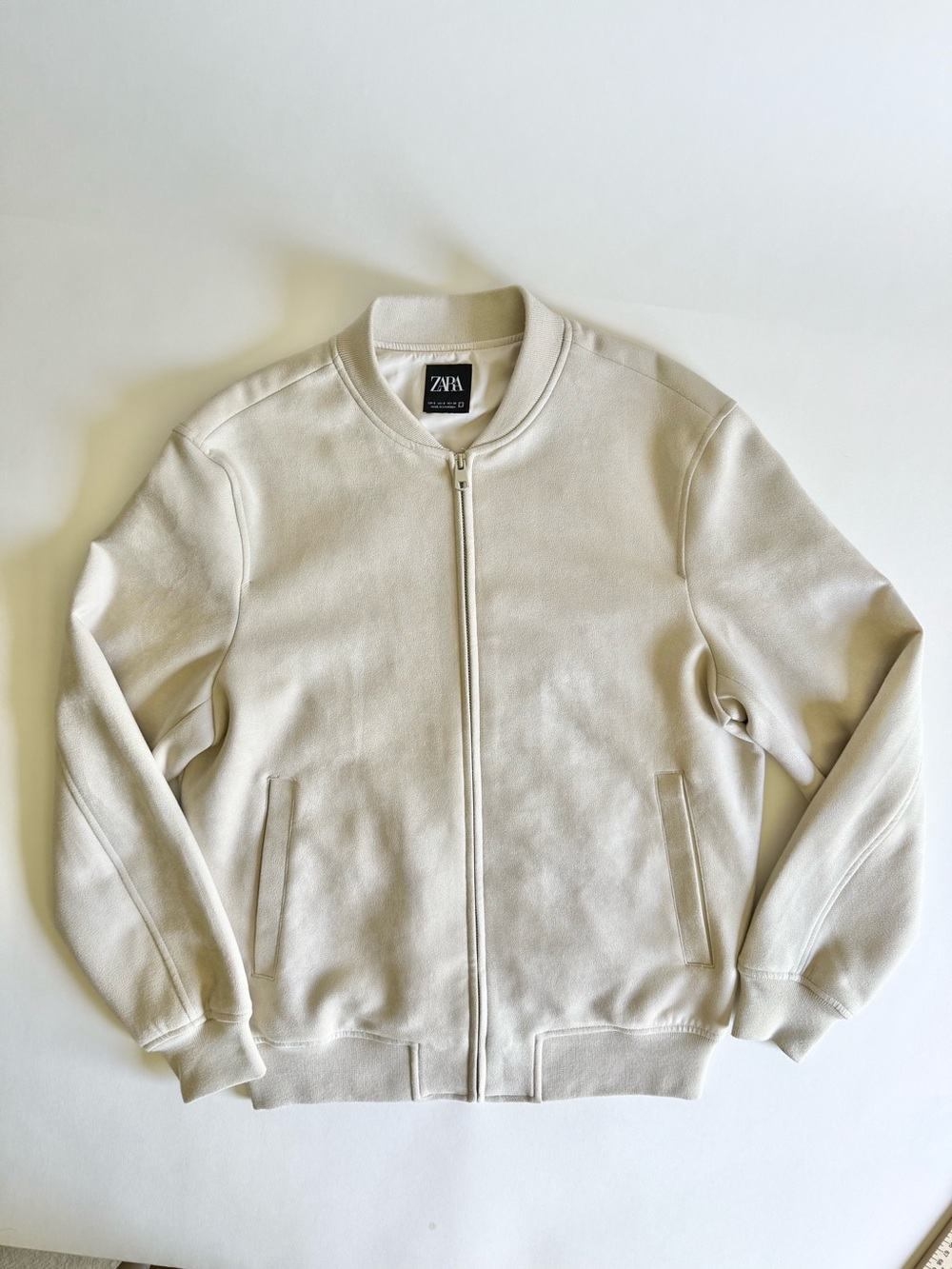 ZARA Man Faux Suede Bomber Jacket S Beige Stone Tan Minimalist Aesthetic Coat - Picture 13 of 16